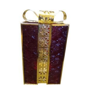 Christmas Stainglass Gift Box with Flameless Candle Holder Red/Gold Vintage